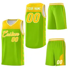 Neon Green Yellow Star Pattern Basketball Jersey 6