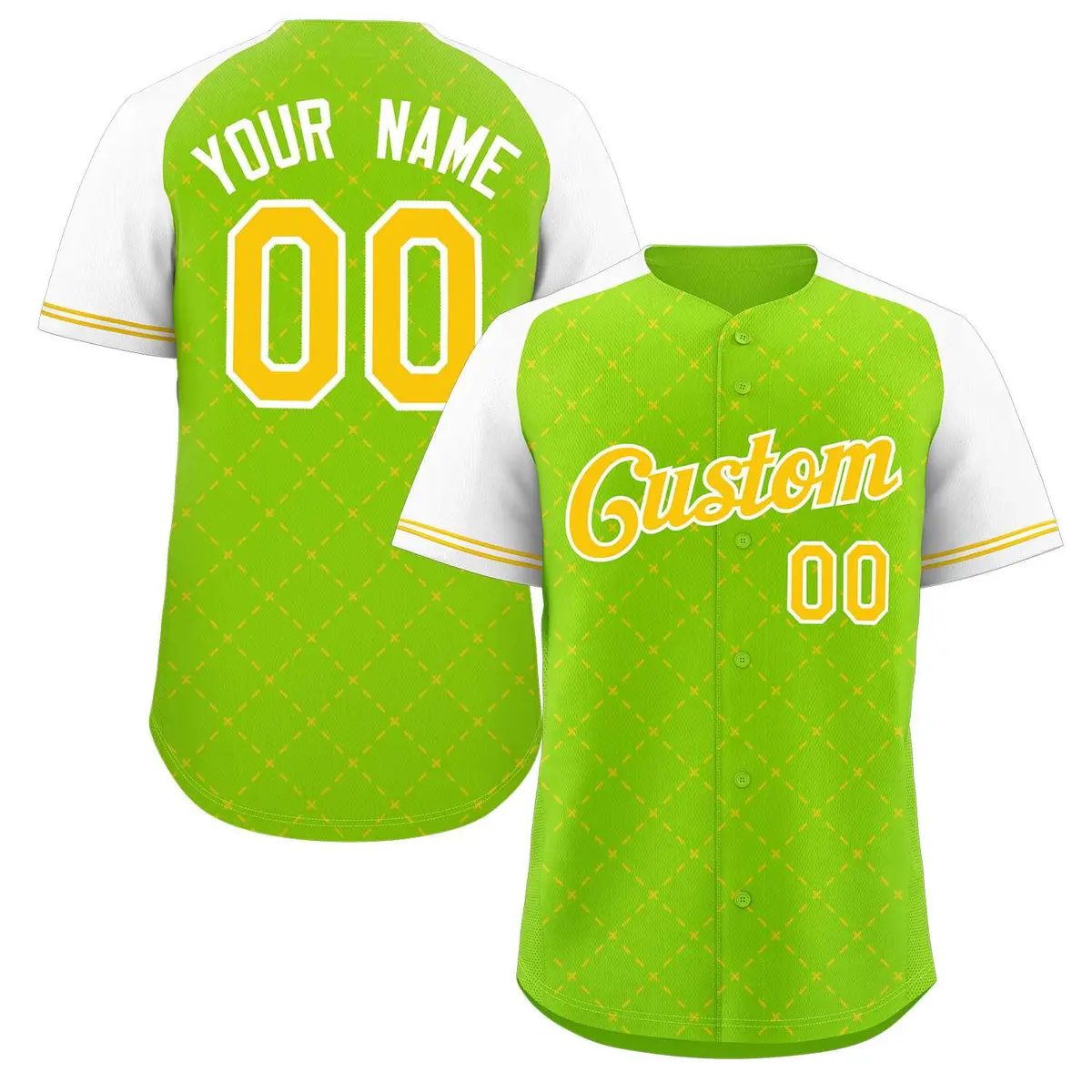 Neon Green Yellow-White Rhombus Authentic Baseball Jersey