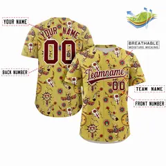 Old Gold 3D Graffiti Pattern Authentic Baseball Jersey 2