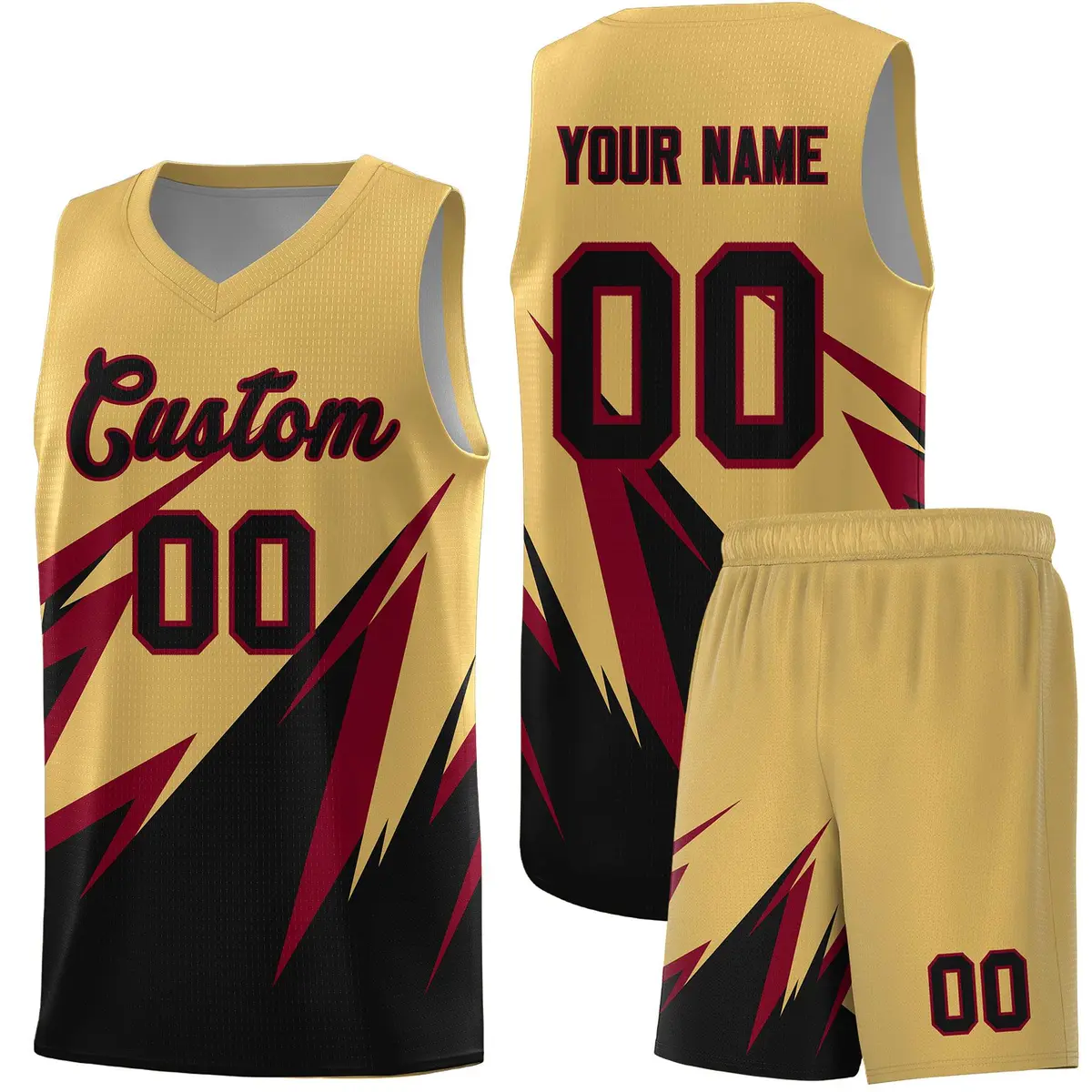 Old Gold Abstract Mountain Pattern Basketball Jersey