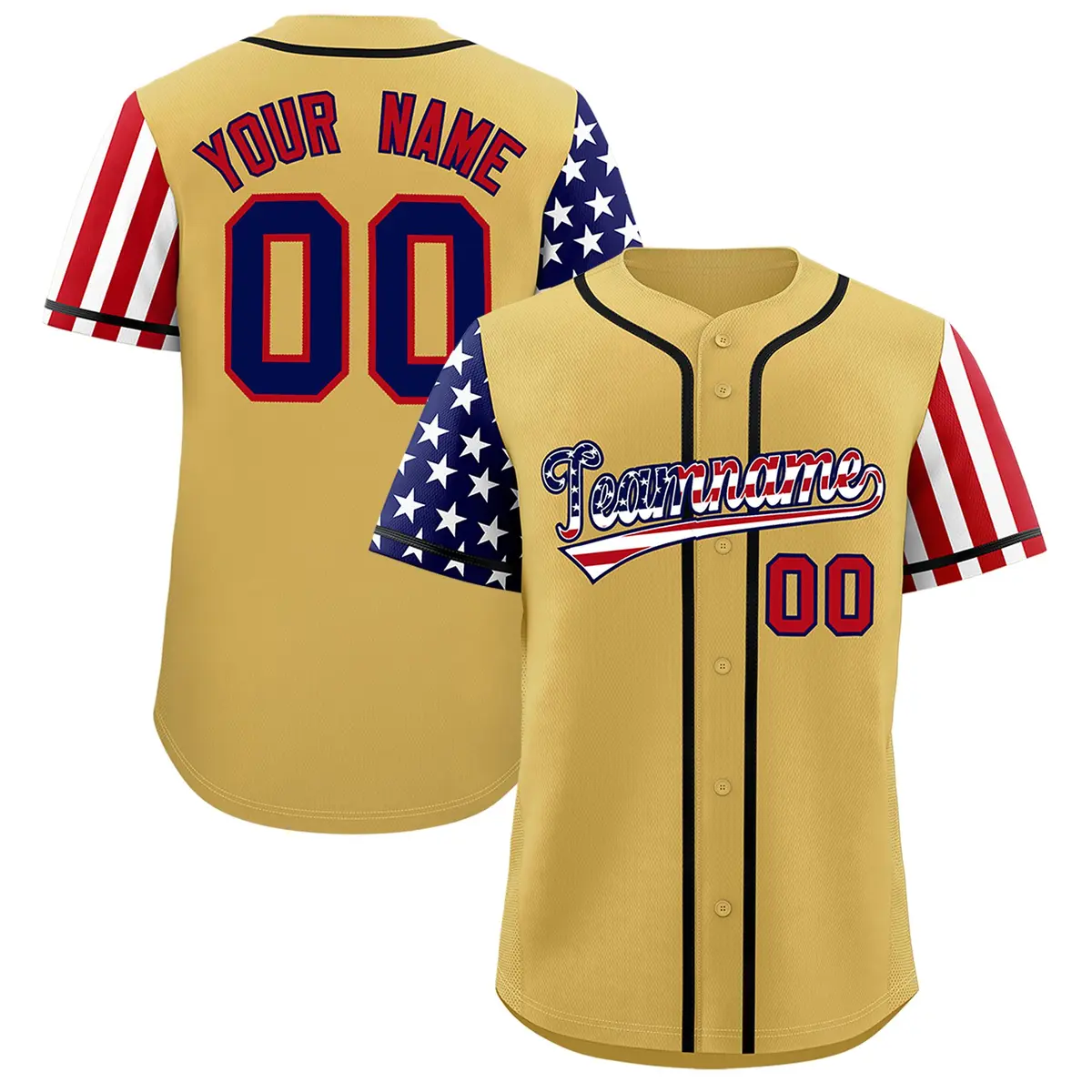 Old Gold American Flag Design Baseball Jersey