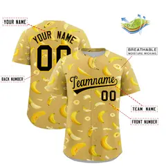Old Gold Banana Graffiti Pattern Fashion Baseball Jersey 2