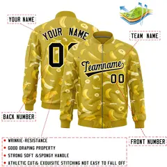 Old Gold Banana Pattern Varsity Letterman Bomber Jacket 2