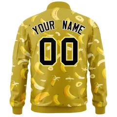 Old Gold Banana Pattern Varsity Letterman Bomber Jacket 4