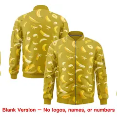 Old Gold Banana Pattern Varsity Letterman Bomber Jacket 8
