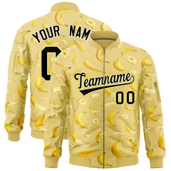 Old Gold Banana Pattern Varsity Letterman Bomber Jacket