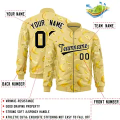 Old Gold Banana Pattern Varsity Letterman Bomber Jacket 2