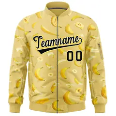 Old Gold Banana Pattern Varsity Letterman Bomber Jacket 3