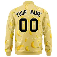 Old Gold Banana Pattern Varsity Letterman Bomber Jacket 4