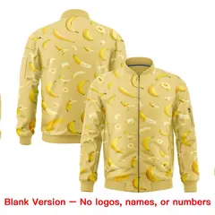 Old Gold Banana Pattern Varsity Letterman Bomber Jacket 8