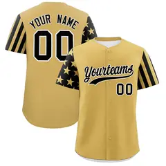 Old Gold Black American Flag Raglan Baseball Jersey 1