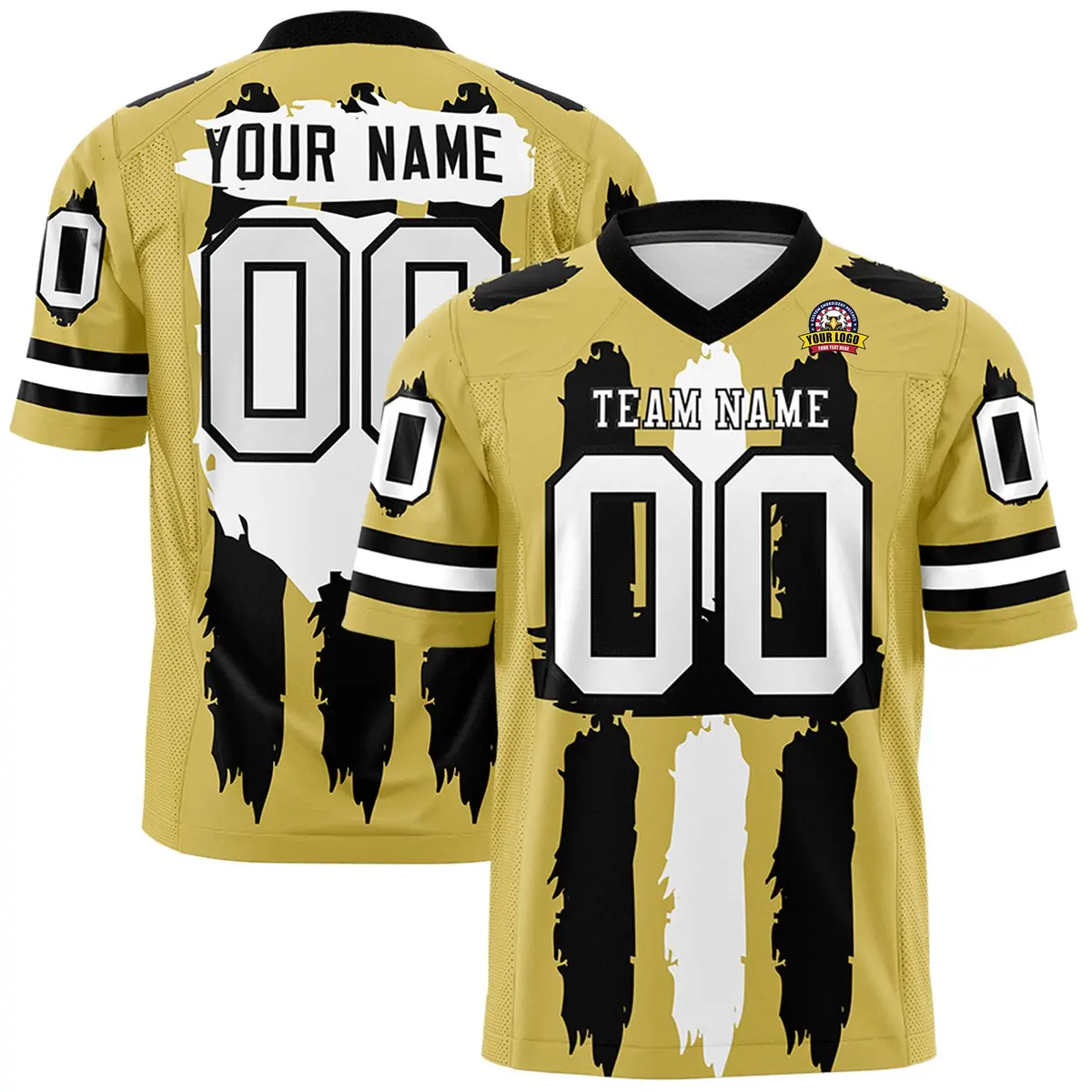 Old Gold Black and White Graffiti Flag Football Jersey