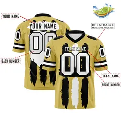 Old Gold Black and White Graffiti Flag Football Jersey 2