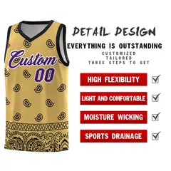 Old Gold Black Cashew Pattern Basketball Jersey 2