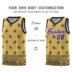 Old Gold Black Cashew Pattern Basketball Jersey 3