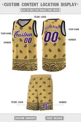 Old Gold Black Cashew Pattern Basketball Jersey 5