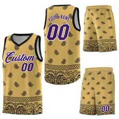 Old Gold Black Cashew Pattern Basketball Jersey 6