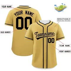 Old Gold Black Classic Authentic Baseball Jersey 2