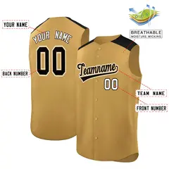 Old Gold Black Classic Authentic Sleeveless Baseball Jersey 2