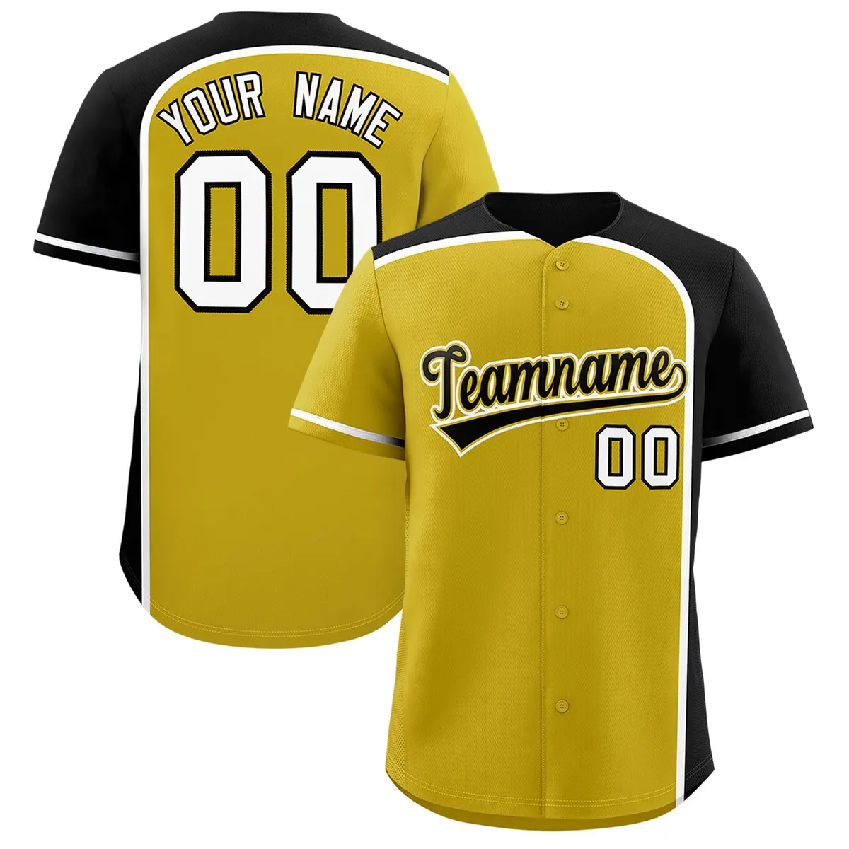 Old Gold Black Color Block Authentic Baseball Jersey