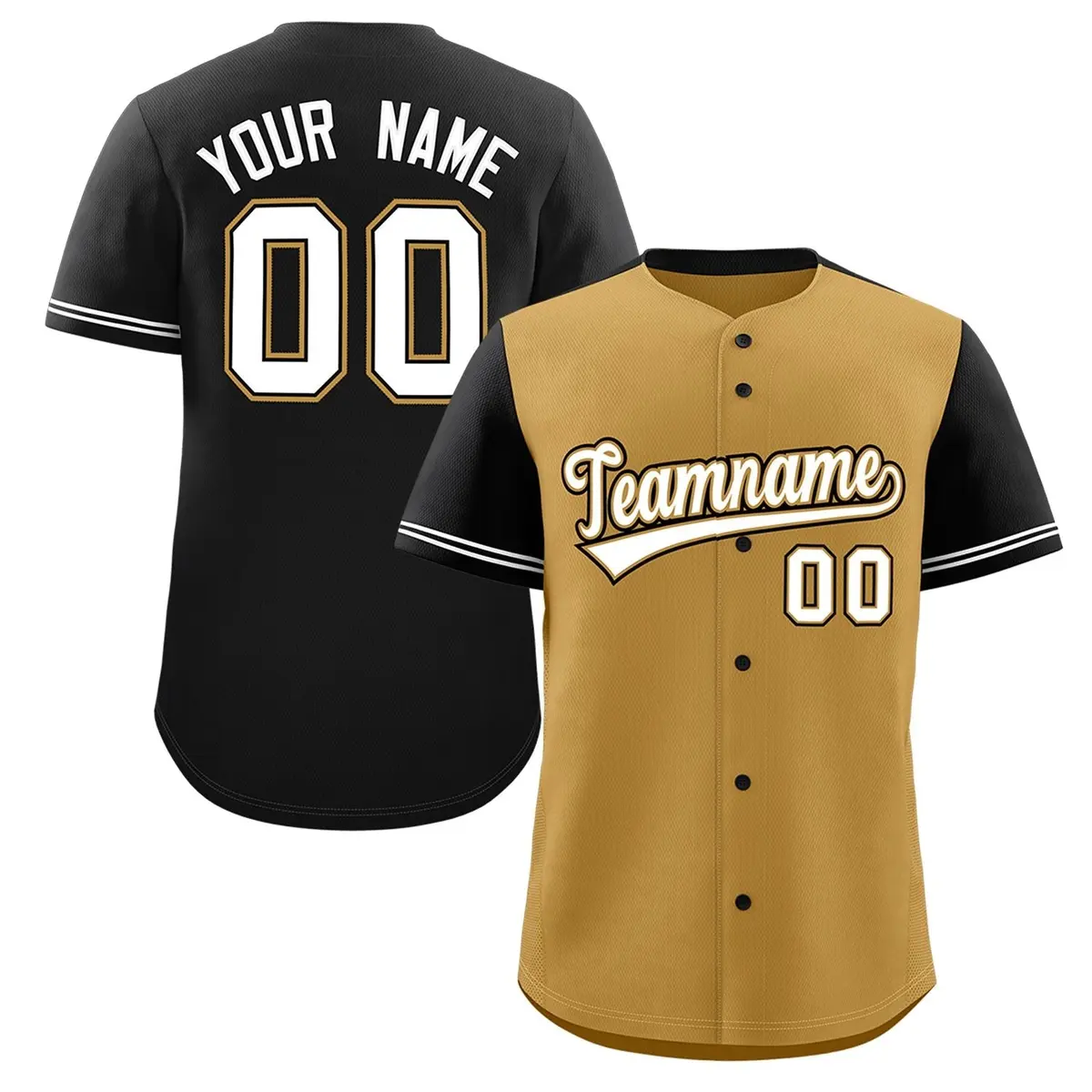 Old Gold Black Color Block Raglan Sleeves Baseball Jersey