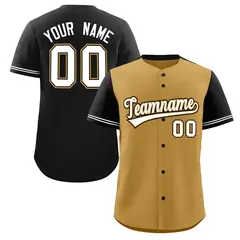 Old Gold Black Color Block Raglan Sleeves Baseball Jersey