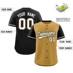 Old Gold Black Color Block Raglan Sleeves Baseball Jersey 2