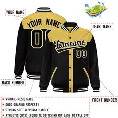 Old Gold Black Color Block Varsity Bomber Baseball Jacket 2