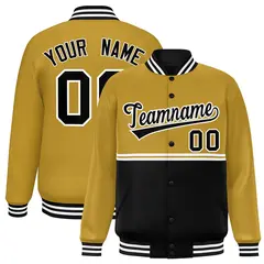 Old Gold Black Color Block Varsity Full-Snap Letterman Jacket