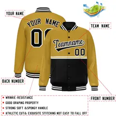 Old Gold Black Color Block Varsity Full-Snap Letterman Jacket 2