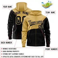 Old Gold Black Color Block Wave Varsity Full-Zip Letterman Jacket Hoodie 4