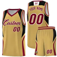 Old Gold Black Crimson Color Block Basketball Jersey 1