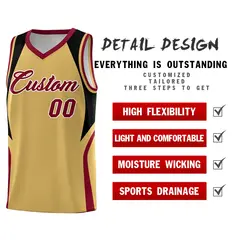 Old Gold Black Crimson Color Block Basketball Jersey 2