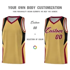 Old Gold Black Crimson Color Block Basketball Jersey 3