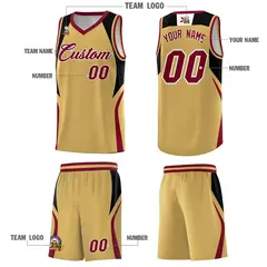 Old Gold Black Crimson Color Block Basketball Jersey 5