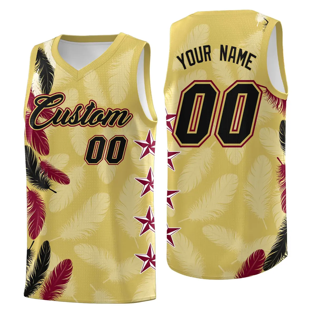 Old Gold Black Feather Series Graffiti Pattern Basketball Jersey