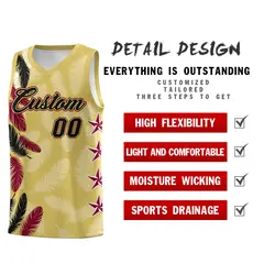 Old Gold Black Feather Series Graffiti Pattern Basketball Jersey 2