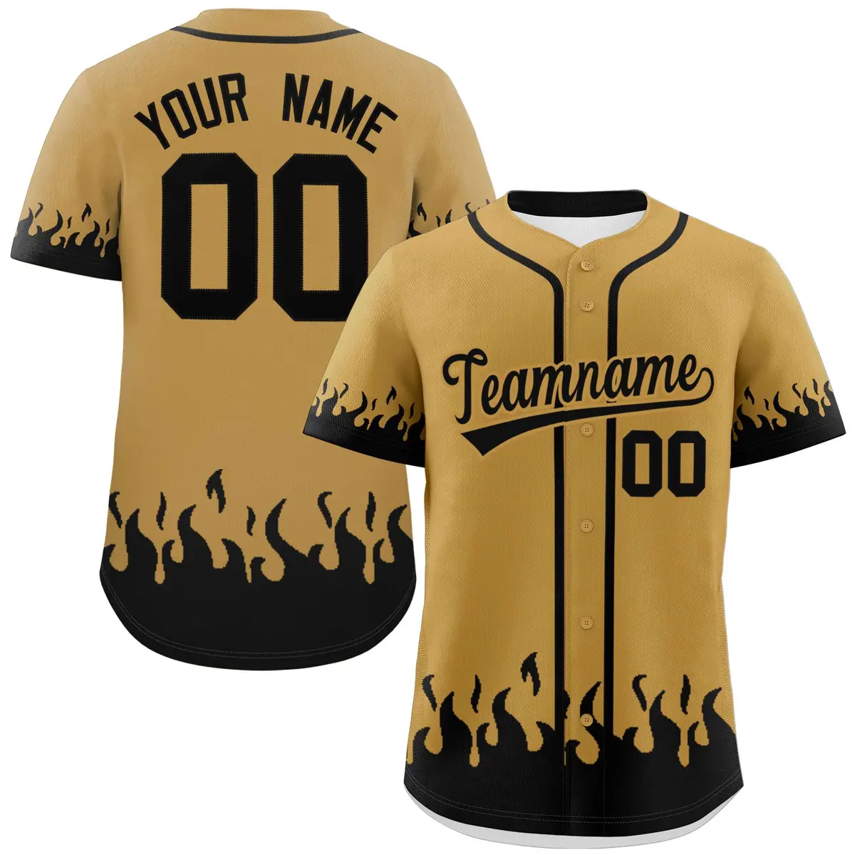 Old Gold Black Flame Graffiti Authentic Baseball Jersey