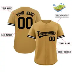 Old Gold Black Full Button Authentic Baseball Jersey 2