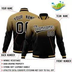 Old Gold Black Gradient Full-Snap Varsity Letterman Jacket 2
