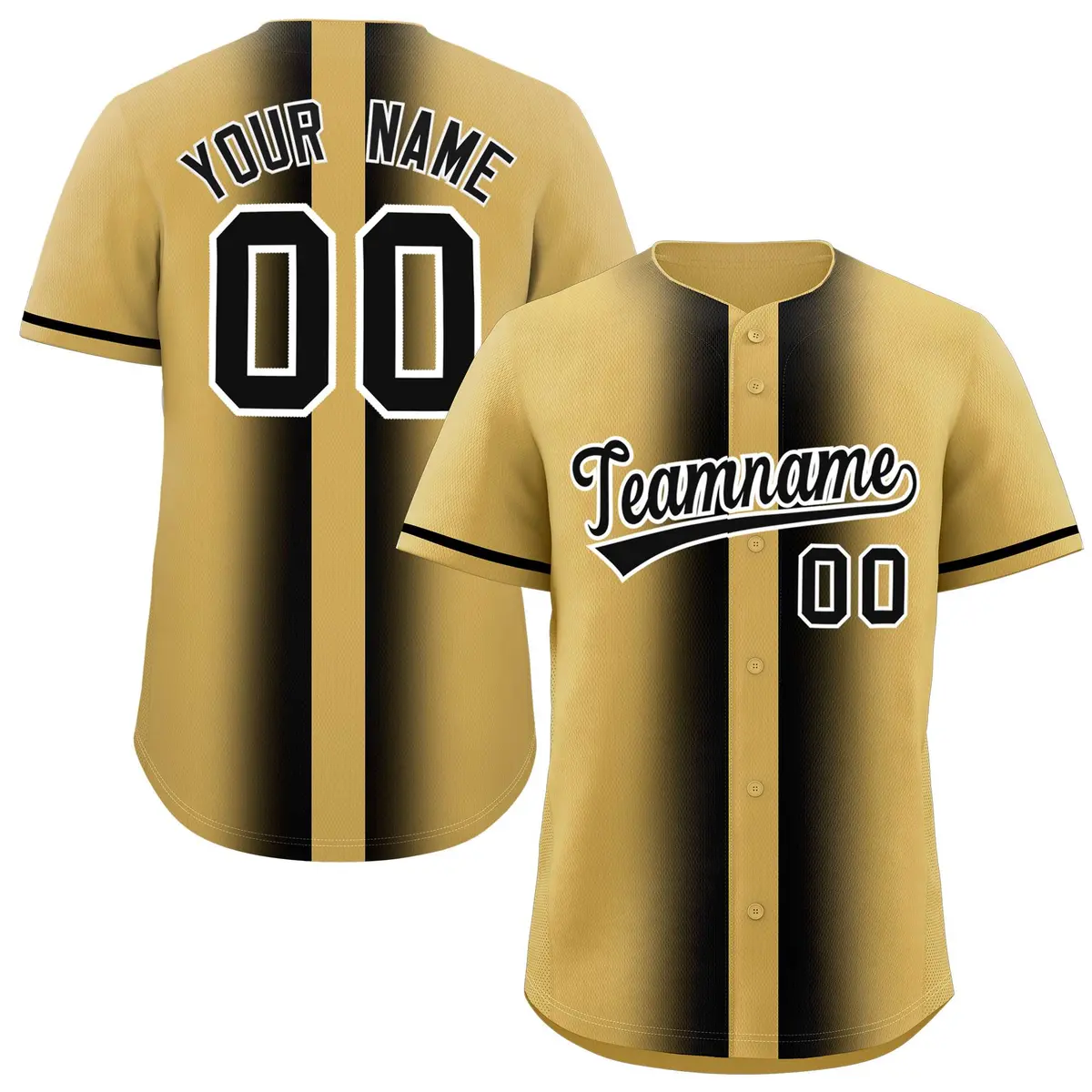 Old Gold Black Gradient Lapel Fashion Baseball Jersey