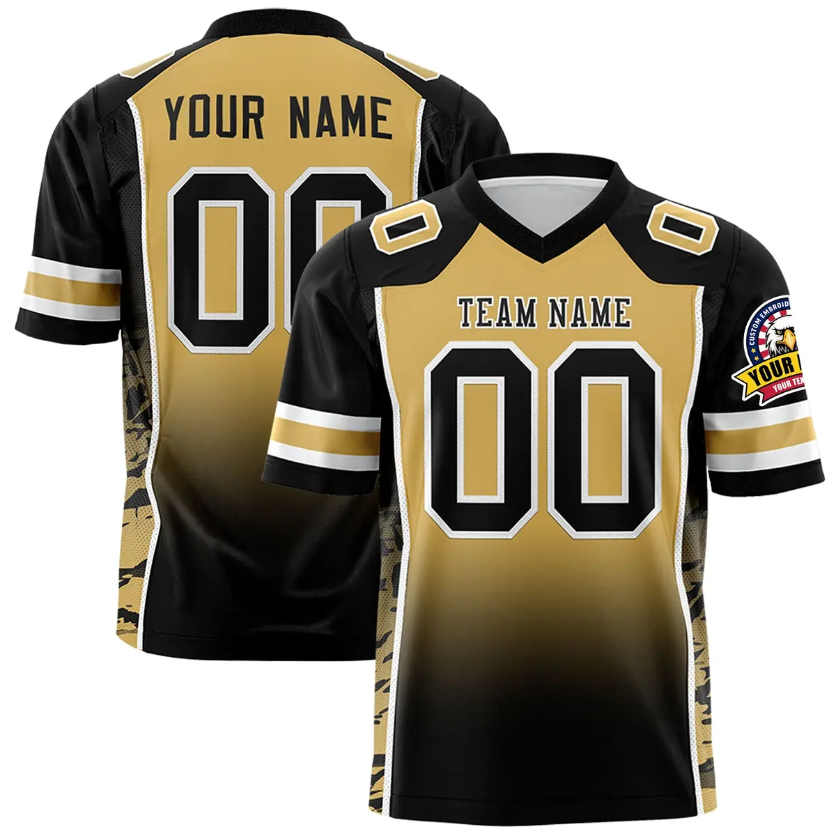 Old Gold Black Gradient Side Pattern Football Jersey