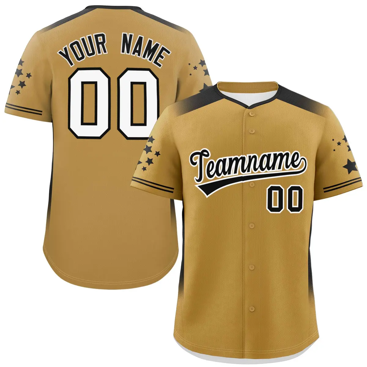 Old Gold Black Gradient Star Pattern Baseball Jersey
