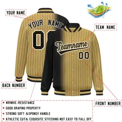 Old Gold Black Gradient Varsity Full-Snap Pinstripe Letterman Baseball Jacket 2