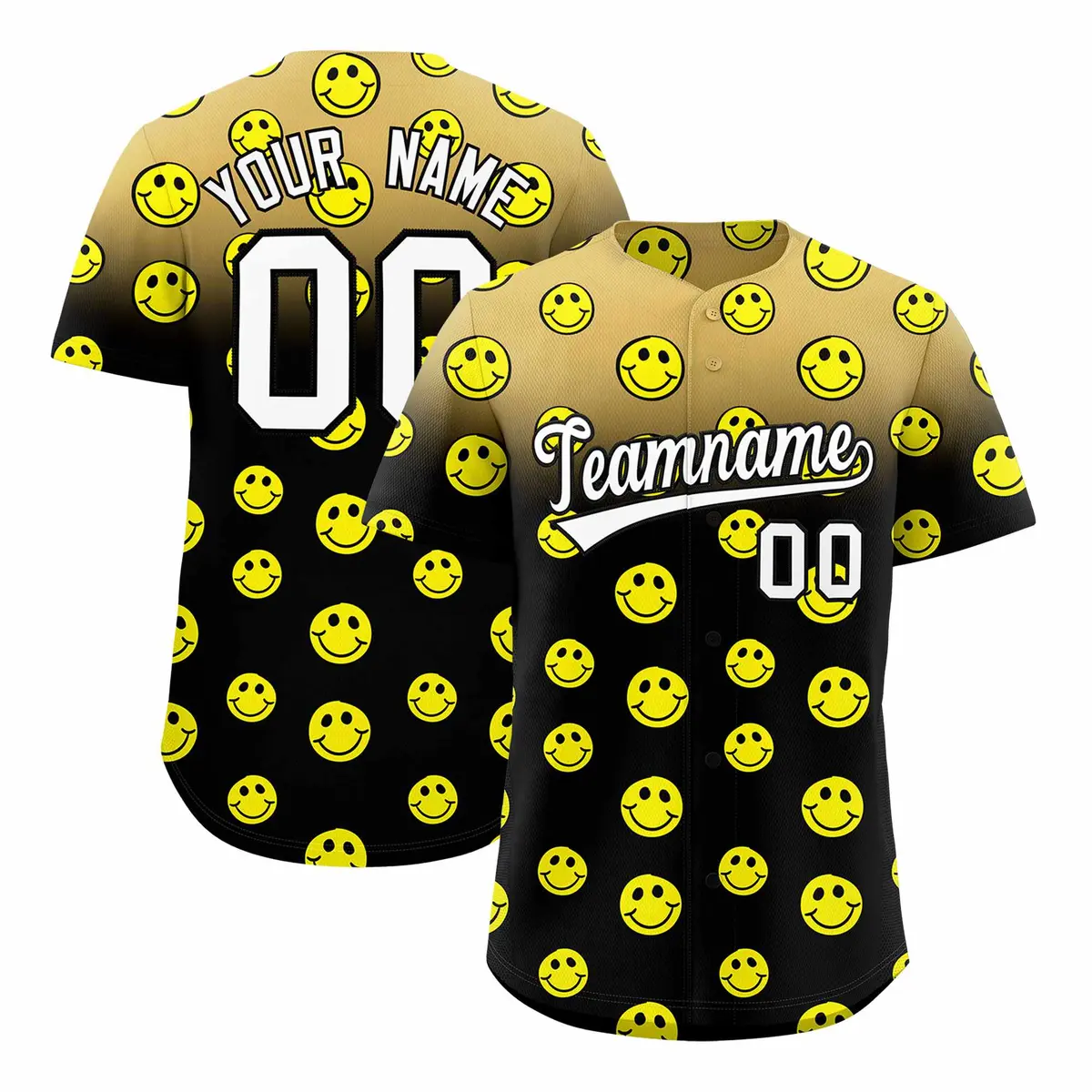 Old Gold Black Graffiti Gradient Smile Baseball Jersey