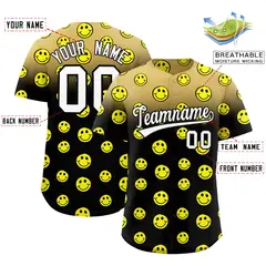Old Gold Black Graffiti Gradient Smile Baseball Jersey 2
