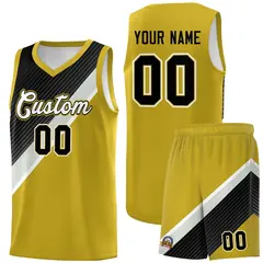Old Gold Black Gray Diagonal Stripes Color Block Basketball Jersey