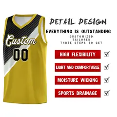 Old Gold Black Gray Diagonal Stripes Color Block Basketball Jersey 2