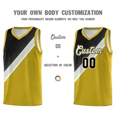 Old Gold Black Gray Diagonal Stripes Color Block Basketball Jersey 3
