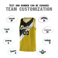 Old Gold Black Gray Diagonal Stripes Color Block Basketball Jersey 4